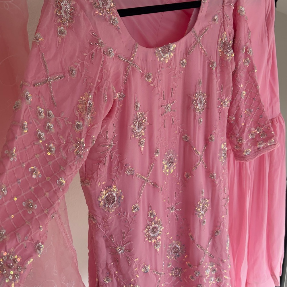 Pink Embroidered Indian sharara suit with Dupatta Indian outfit